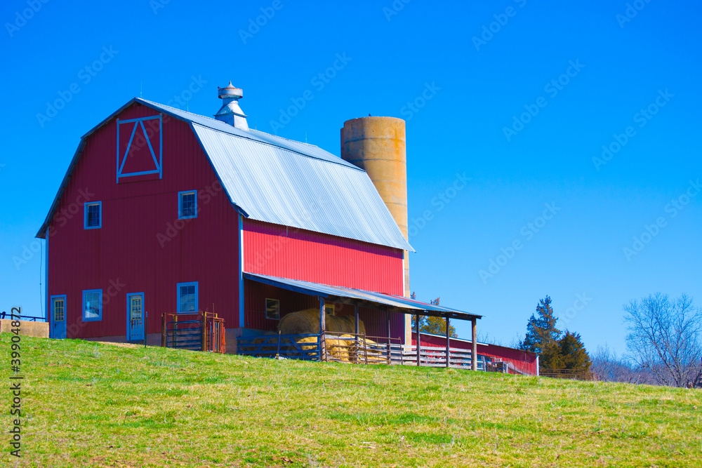 Red Barn on Hill