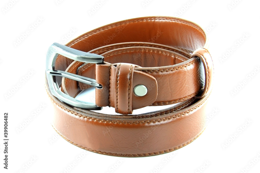 brown leather belt isolated on white brown leather belt isolated on white
