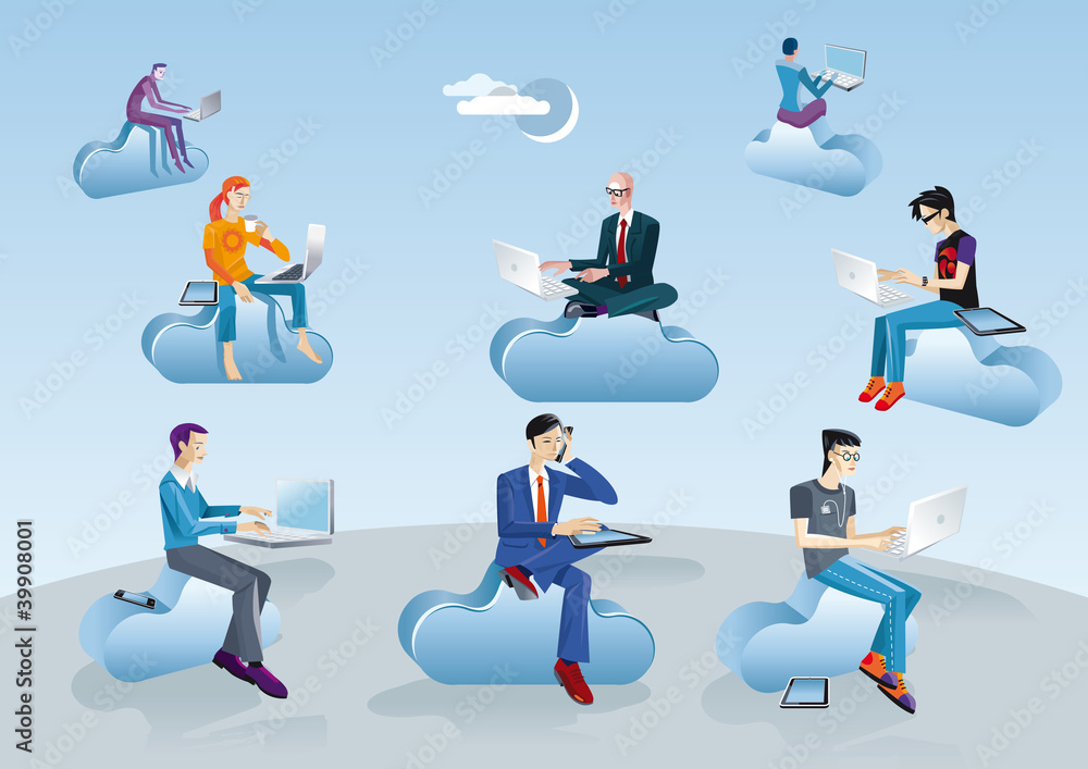 Cloud Computing Men Sitting In Clouds Cloud Computing Men Sitting In Clouds