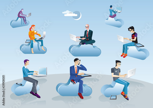 Cloud Computing Men Sitting In Clouds