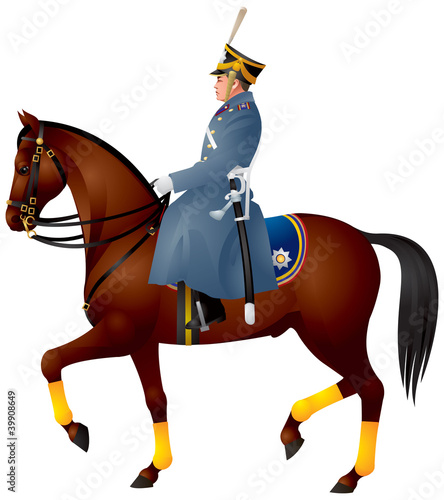 Fotografia Cavalier on a horse, Russian dragoon