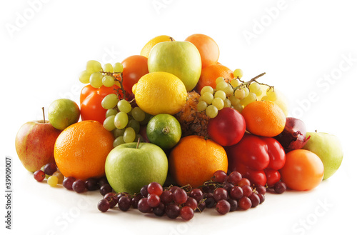 A pile of fresh and tasty fruits isolated on a white background