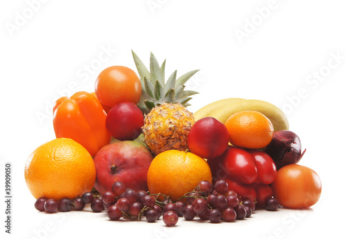 Fototapeta Naklejka Na Ścianę i Meble -  A pile of fresh and tasty fruits isolated on a white background
