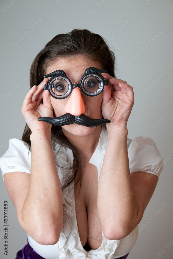 woman in play glasses with moustache woman in play glasses with moustache