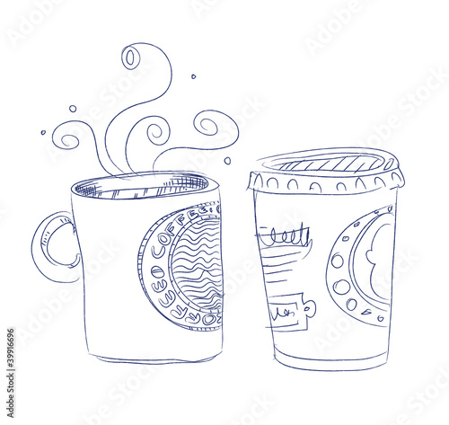 Hand drawn cup of coffee vector illustration