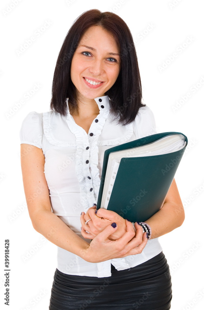 Portrait of happy smiling business woman with folder Portrait of happy smiling business woman with folder