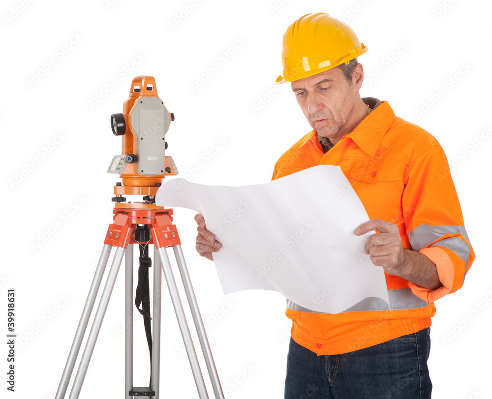 Senior land surveyor with theodolite Senior land surveyor with theodolite
