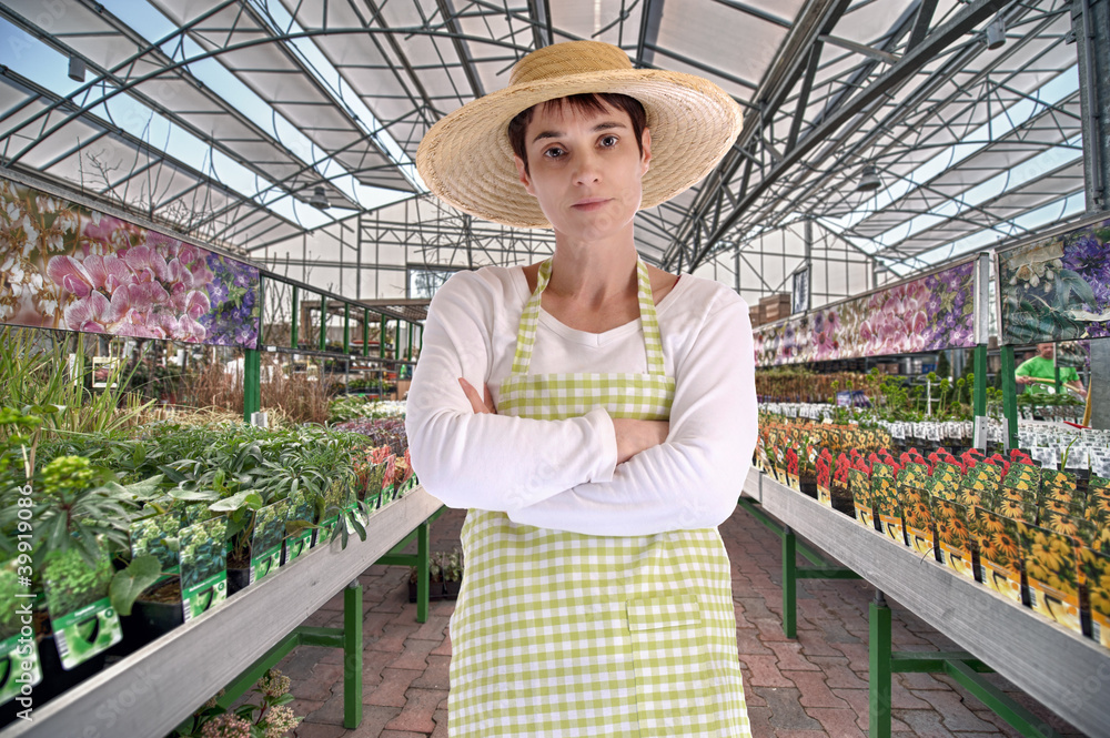 florist in greenhouse