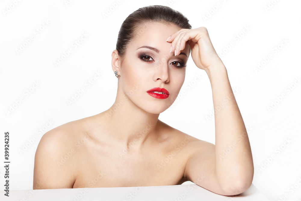 sexy smiling young woman with glamour red lips sexy smiling young woman with glamour red lips