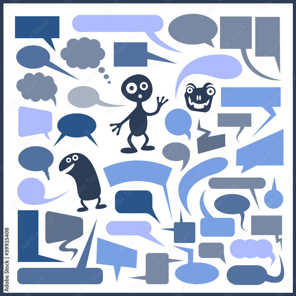 Three funny vector aliens with set of speech bubbles. Three funny vector aliens with set of speech bubbles.