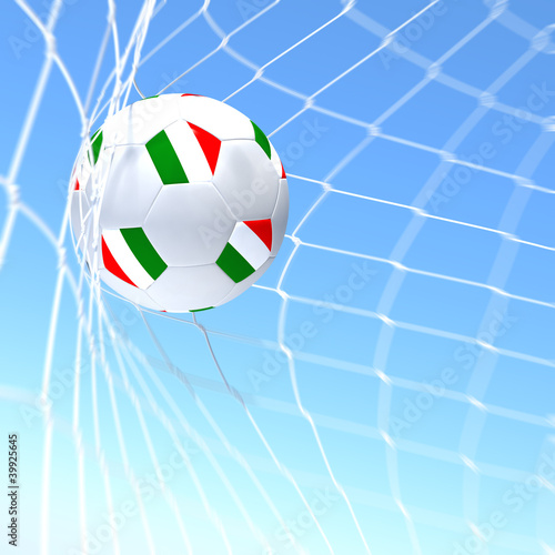 3d rendering of a Italy flag on soccer ball in a net