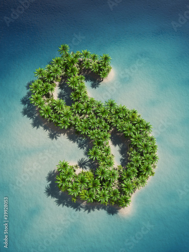 3d rendering of a dollar-shaped island