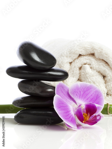 Spa still life with orchid and pebbles