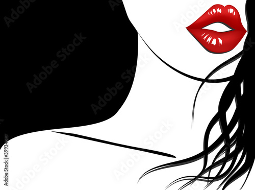 Stylish background of woman with red lips and long hair