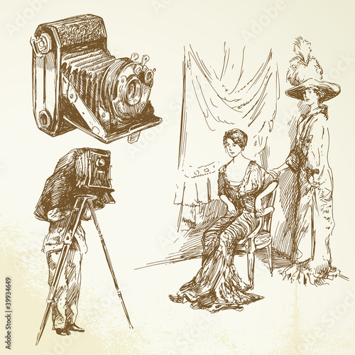 old time, vintage camera, pretty women