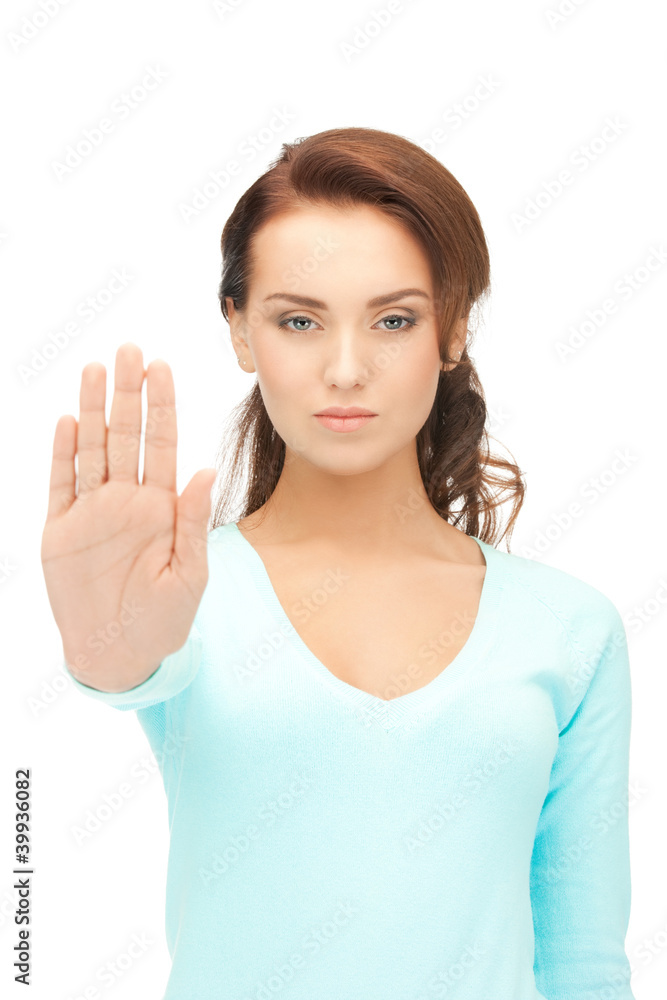 woman making stop gesture woman making stop gesture