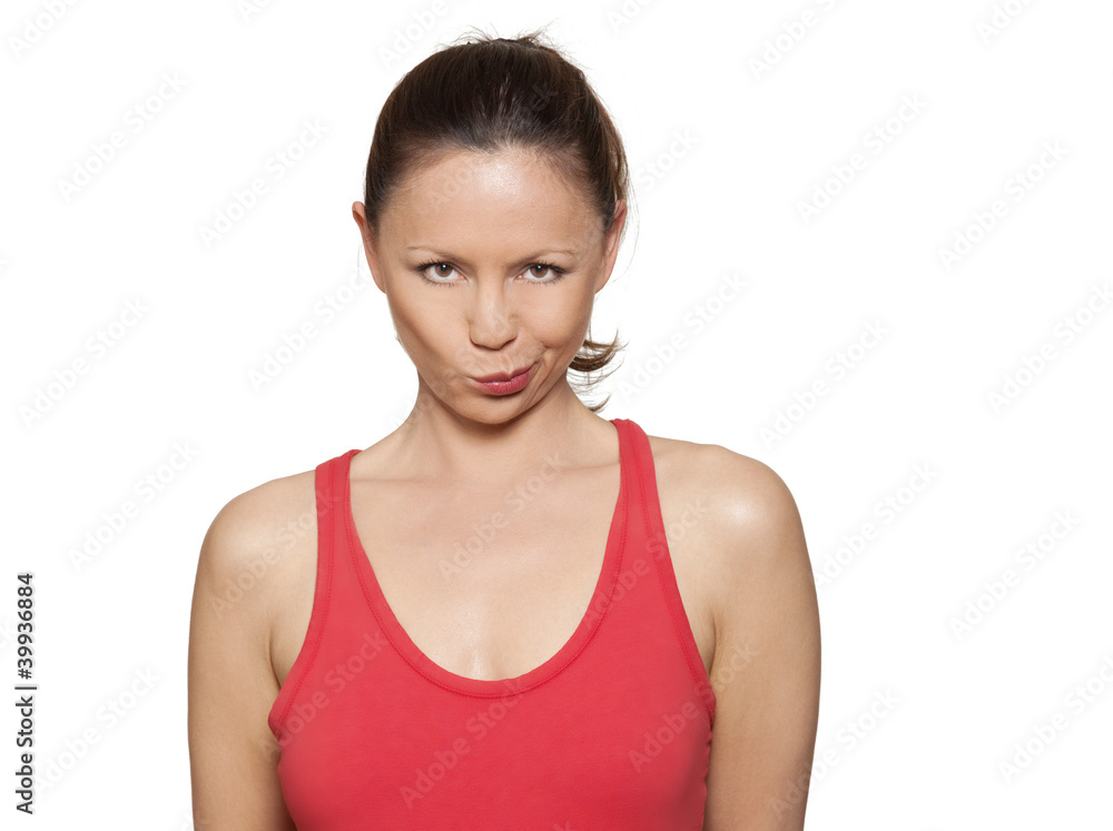 Portrait of beautiful expressive woman puckering lips Portrait of beautiful expressive woman puckering lips