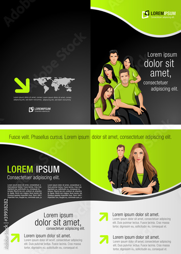 Green and black template for advertising with business people