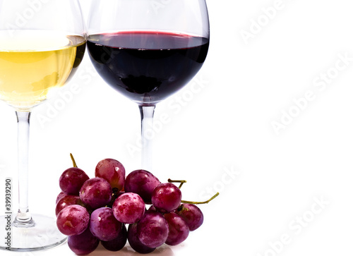 pair of wine glasses and grapes