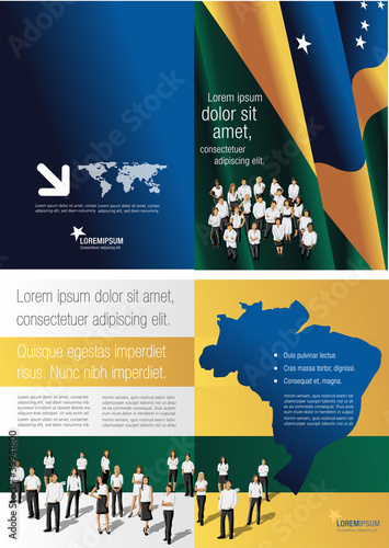 Brazil flag template for advertising brochure with people
