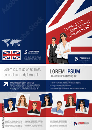 British flag template for advertising brochure with people