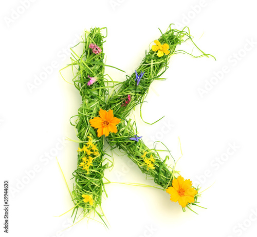 Letters made of flowers and grass