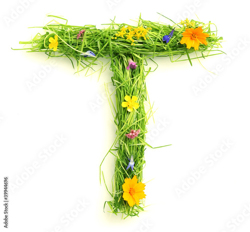 Letters made of flowers and grass
