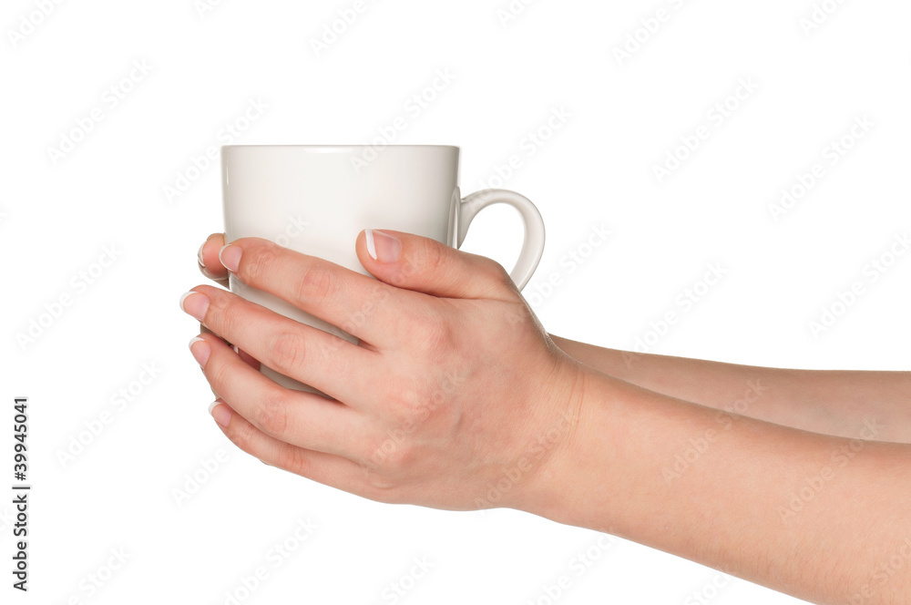 Hand with white cup Hand with white cup