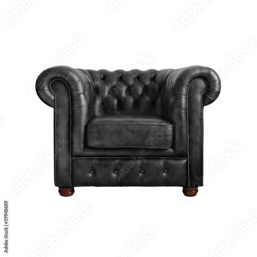 Classic Black leather armchair isolated on white background with