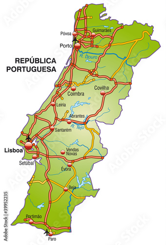 Portugalkarte als Inselkarte mit Autobahnen