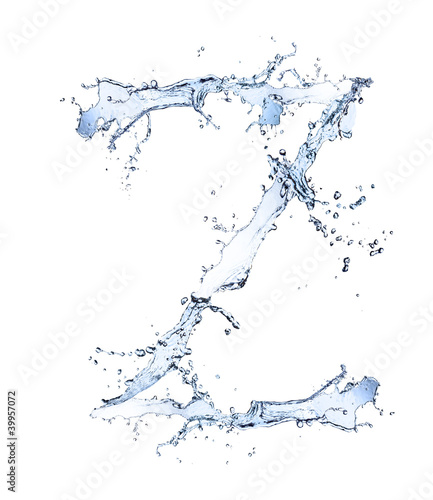 Water alphabet letter "Z" isolated on white background