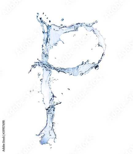 Water alphabet letter "P" isolated on white background