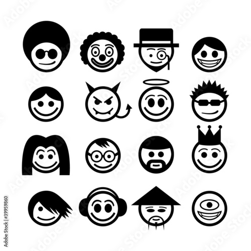 Vector smiley faces. Funny characters.