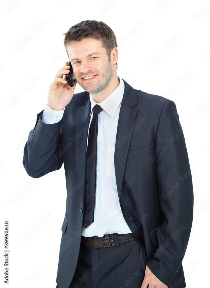 Portrait of a business man with phone isolated on Portrait of a business man with phone isolated on