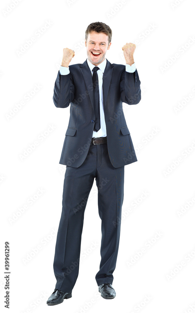 Excited handsome business man with arms raised Excited handsome business man with arms raised