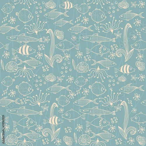 Vector seamless background with fish