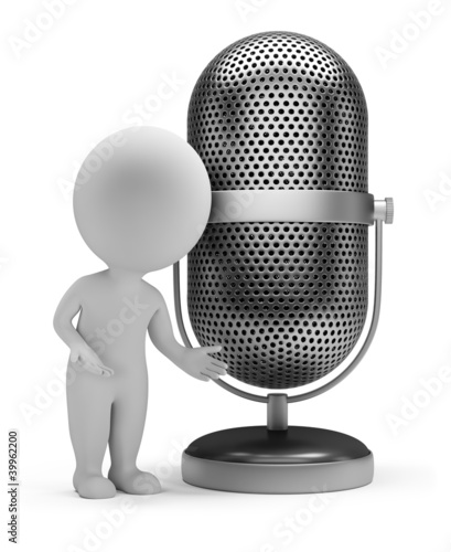 Quadro em tela 3d small people - retro microphone