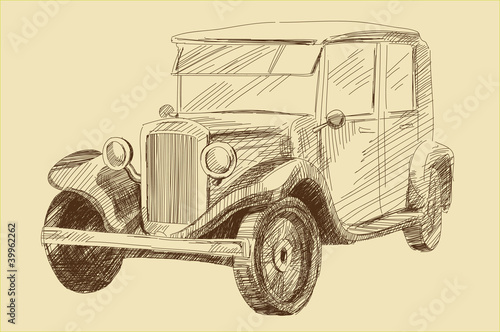 retro old car vintage drawing vector illustration