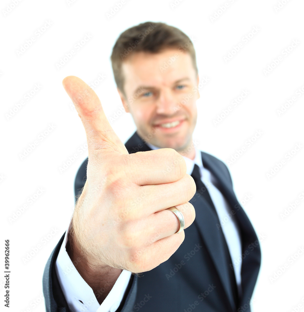 happy business man going thumbs up, isolated on happy business man going thumbs up, isolated on