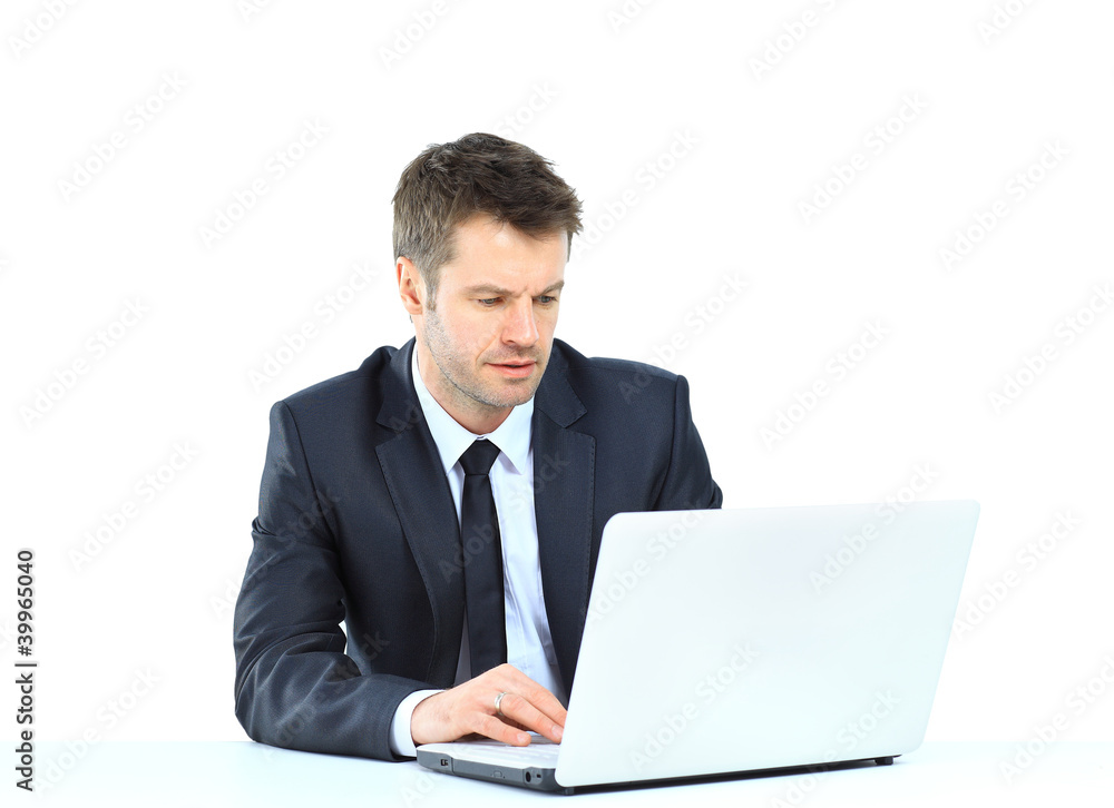 business man on a desk, isolated on white business man on a desk, isolated on white