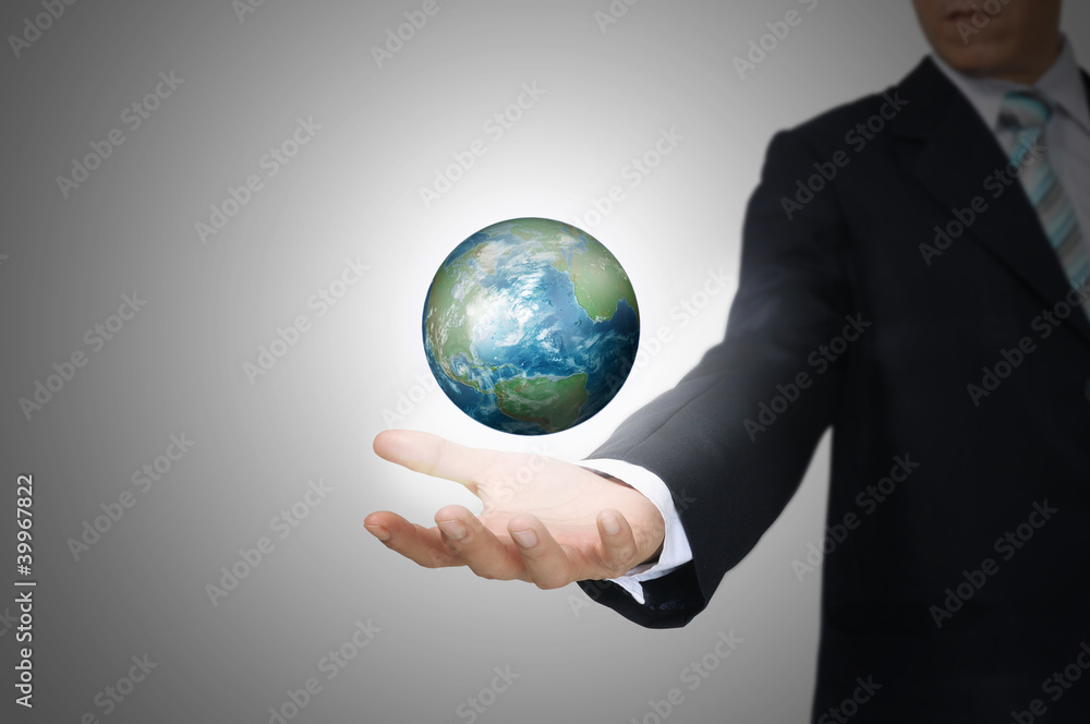 Hand of Business Man Hold Earth Globe. Elements of this image f Hand of Business Man Hold Earth Globe. Elements of this image f