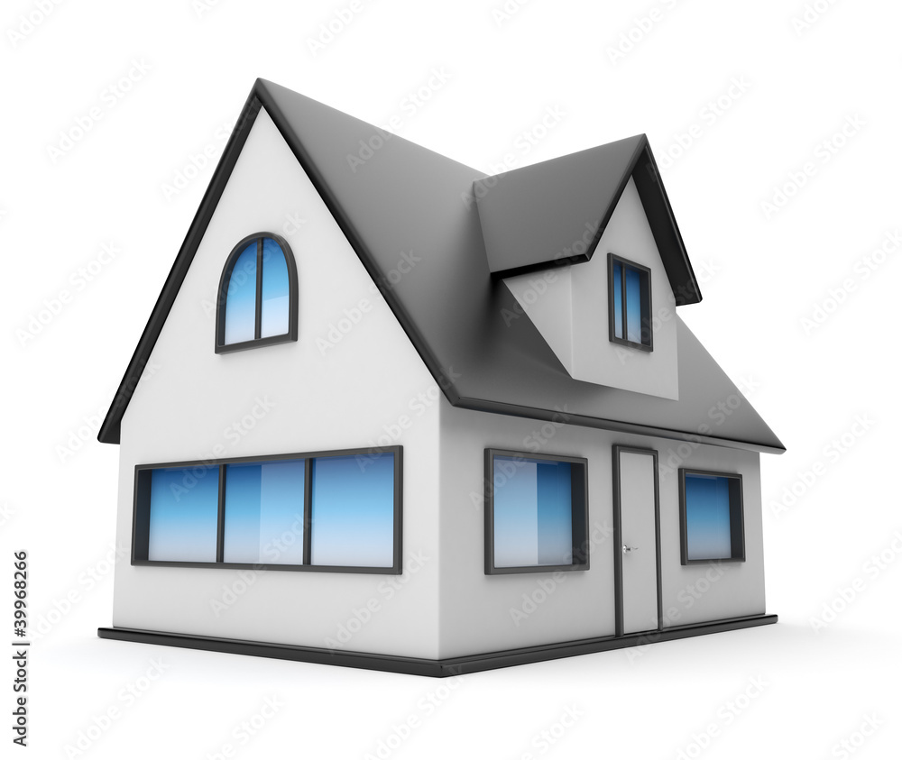 Small house. Icon 3D. Isolated on white background Small house. Icon 3D. Isolated on white background