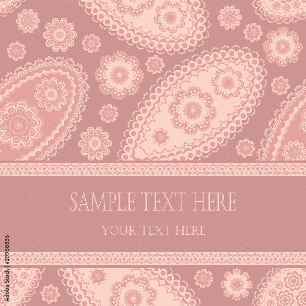 Inviting Card With Paisley Background In Pastel Colors