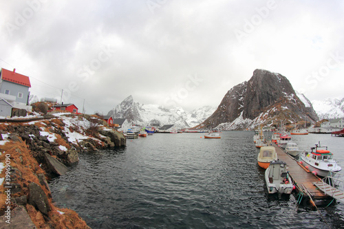 Hamnøy's port in wintertime photo