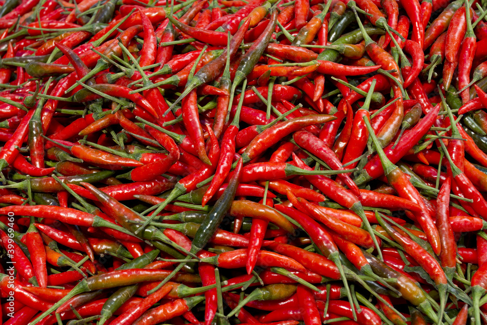 fresh chili, red fresh chili pile in the market. fresh chili, red fresh chili pile in the market.