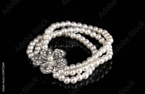 Pearl bracelet isolated on black