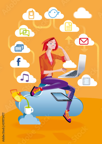 Cloud Computing Woman With Laptop