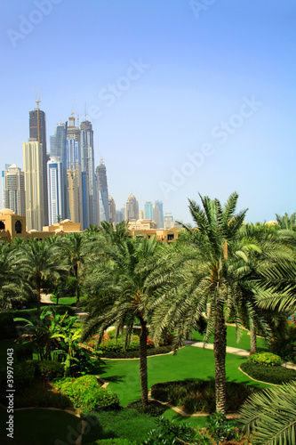 Dubai skyscrapers and palms