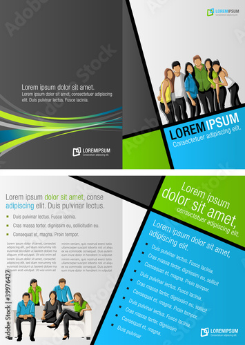 Green, blue and gray template with business people