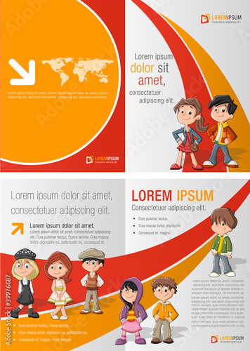 Orange and red template for advertising with children students